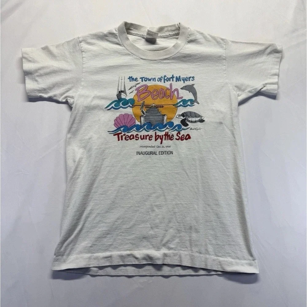 Vintage 80s fruit of the loom USA Made T-Shirt Youth XL Fort Myers Beach Sea Tee
